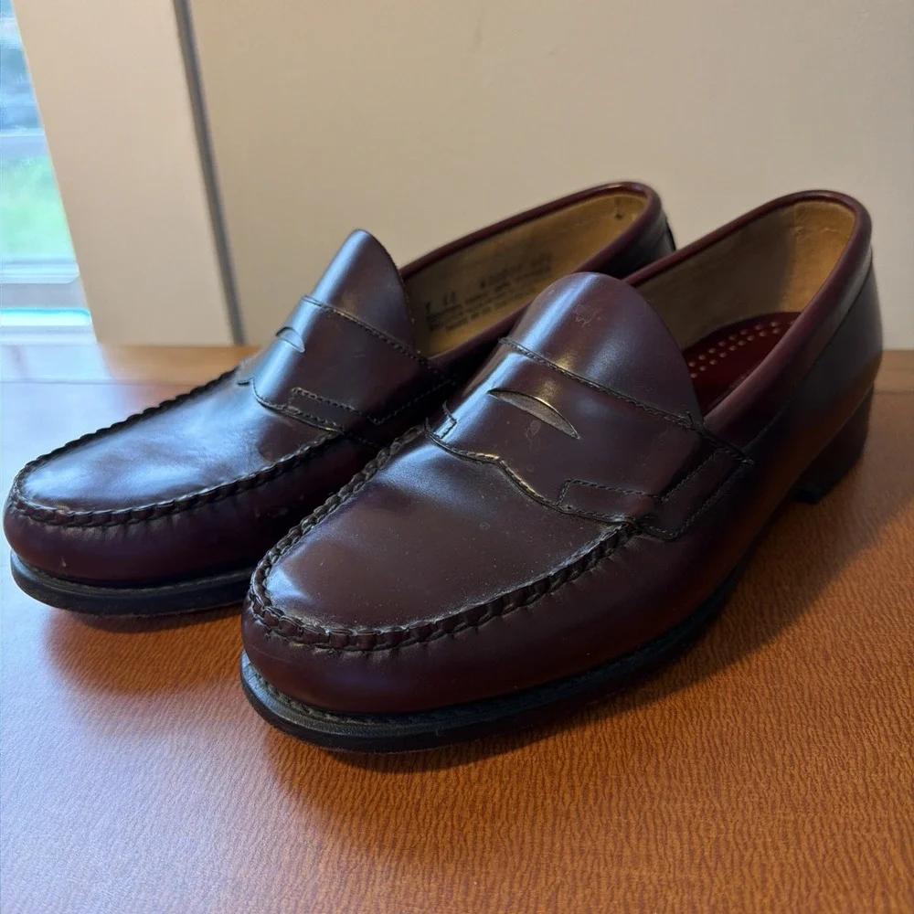 Bass Weejuns Penny Loafers Mens 9 EE Burgundy Leather Made USA Slip On Classic